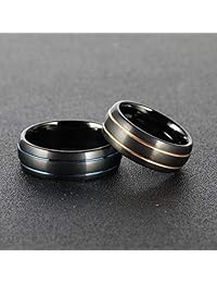 Anillo de tungsteno negro de 0.315 in para hombre azul oro rosa, línea de ranura delgada, domo cepillado, ajuste cómodo, tamaño 8   13