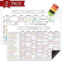 Chore Chart and Monthly Calendar White Board Set, Magnetic 11" x 17" Dry Erase Responsibility Refrigerator Reward Incentive Whiteboard for Kids - Reusable Multiple Child Magnet