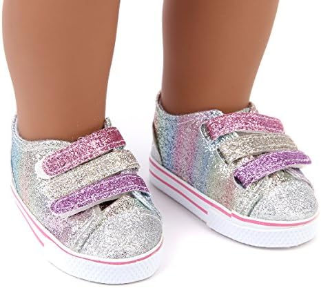 RainbowGirl Shiny Silver Sneakers fit 18 inch American Girl Doll Our Generation Doll