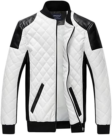New Men's Spring Summer Fashion Long Sleeve Synthetic Leather Slim Biker Stand Collar Patchwork Jacket Coat Outerwear