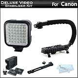 Deluxe LED Video Light w/ Support Bracket + 2 Batteries + Charger + Video Action Stabilizer Handle Kit For Canon EOS M, Rebel T5i, T5, SL1, T4i, T3i, 60D, 70D, 6D, EOS-1D X, EOS 5D Mark III DSLR, G1X Mark II, G7 X