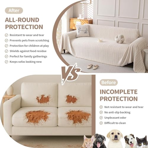 SLEEPHEAD® Chenille Sofa Cover - Cat-Proof & Anti-Scratch Couch Protector Slipcover with Tassels | Universal Fit for 2-3 Cushion Couch Washable Leakproof Furniture Protector （180 * 300cm）