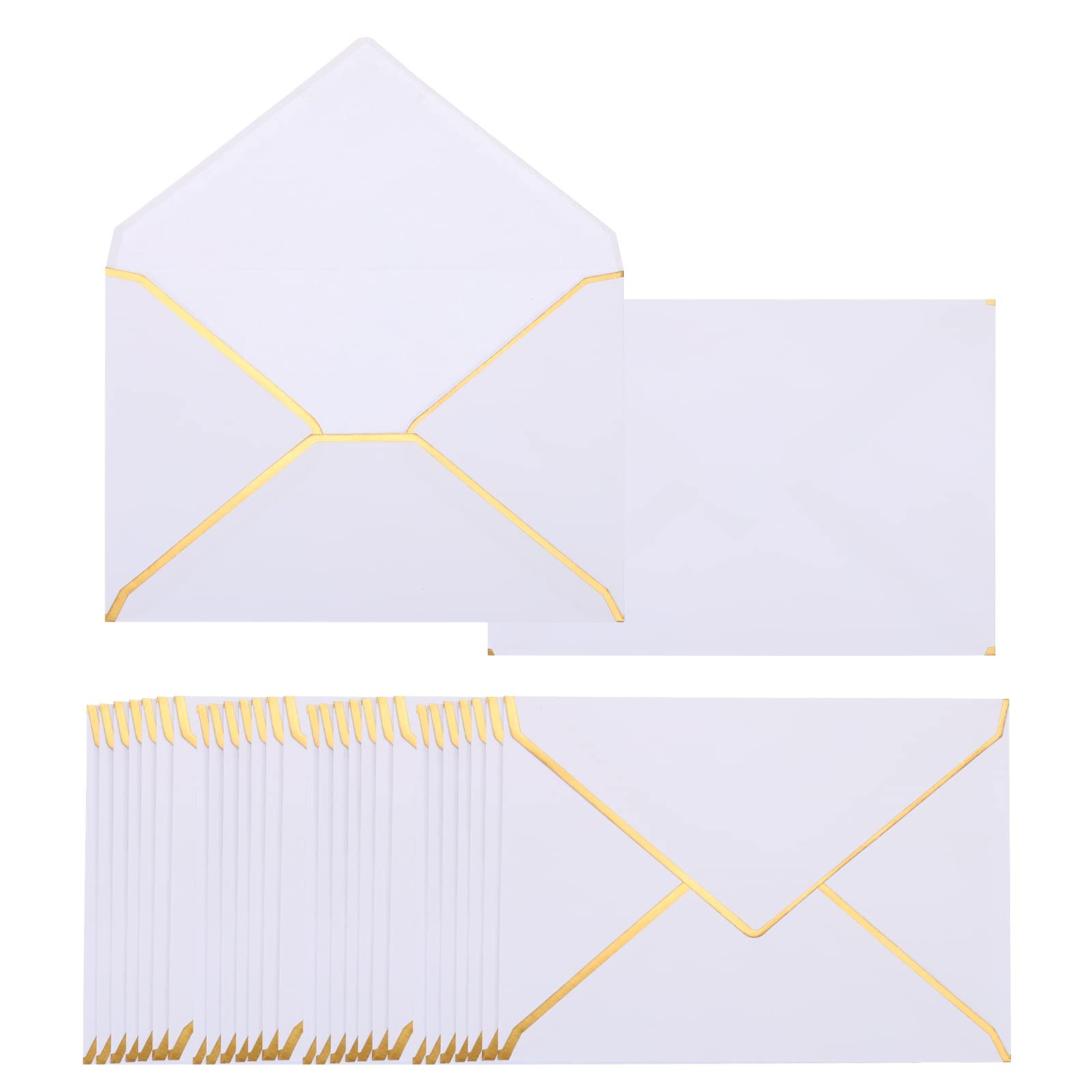 Patikil 100 Pack 5 x 7 A7 Card Christmas Envelopes with Gold Border for Office, Wedding, Invitations, Graduation (White)