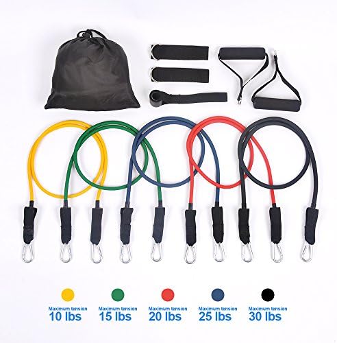 Resistant Band, Creland 11 Pcs Fitness Exercise Resistant Bands Set with Door Anchor, Handle, Ankle Strap and Carrying Case-For Resistance Training, PhysicaL Therapy, Home Workouts