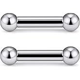 Ftovosyo G23 Titanium PA Ring Internally Threaded Straight Barbell Nipple Ring 2G 4G 6G 8G 12G 14G 16G Tongue Rings Body Piercing Jewelry for Woemn 2Pcs