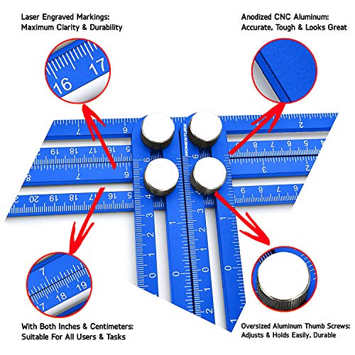 Angle Ruler Universal Angularizer Template Tool | Ultimate Angleizer Ruler | Full Metal Jig (6-Sides) | Irregular Shape Copy Duplicator | Carpentry/Woodworking/Crafter/Paver Multi Layout Stencil - Thumbnail 2