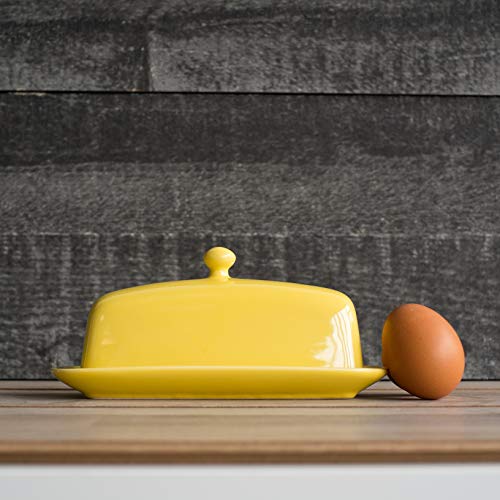 Now Designs Stoneware Rectangle Butter Dish with Lid, Lemon Yellow 4.5