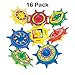 Kidsco Plastic Star Spinning Tops 1.5 Inches - Pack of 16 - Assorted Colors and Designs - Spin Tops for Kids, Great Party Favors, Bag Stuffers, Fun, Toy, Gift, Prize