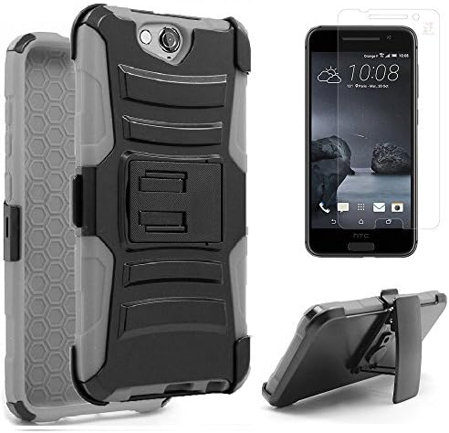 [SlickGears™] for HTC One A9 AERO All Versions/Carriers - Heavy Duty Impact Protection Armor Belt Holster Kickstand Carrying Case + Premium LCD Screen Protector (Gray)