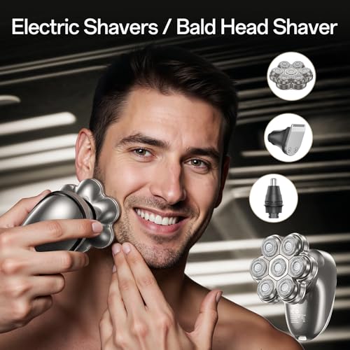 Head Shavers for Bald Men – Electric Razor for Men, 7D Magnetic Electric Shavers for Men, IPX7 Waterproof 5-in-1 Shavers for Men Grooming Kit (Gray)