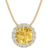 Clara Pucci 1.16 cttw Yellow Simulated Diamond Yellow Gold-Plated Silver Necklace and Pendant for Women (18" Box Chain,Round Cut,6.5mm)