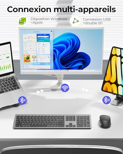 seenda COE300 Wireless Bluetooth AZERTY Keyboard Mouse | Multi-Device Connection, Quiet, Ultra-Thin Keyboard, Mouse 4 Levels DPI, Compatible with Windows/Mac OS/iPad/Android