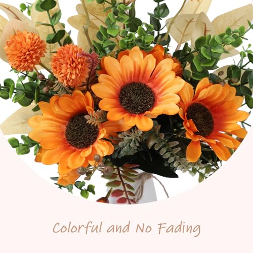 ABCDipper Flores Artificiales de Girasol Fake Bouquet Decoración de Otoño Plantas de Interior de Imitación Centros de Mesa