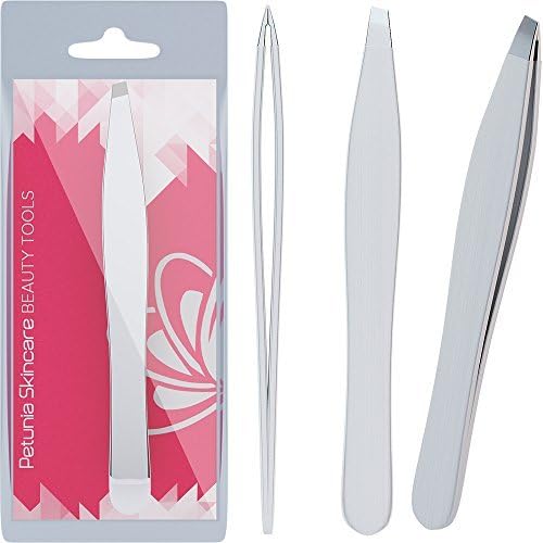 Petunia Skincare Stainless Steel Eyebrow Tweezers Slant Tip Professional Grade &amp; Sharp Tips Perfectly Aligns for Expert Precision by Petunia Skincare