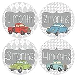 Gift Set of 12 Round Keepsake Photography Monthly Baby Stickers with Vintage Cars and Trucks MOSB184