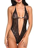 Naggoo Women’s Sexy One Piece Lingerie Lace Crotchless Teddy Bodysuit
