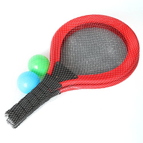 rainbow yuango Pack of 2 17'' Badminton Tennis Rackets Kit with 2 Balls Junior Sports Elastic Mesh Badminton Racquets Set for Kids Outdoors Play Game Toy(591-Red)
