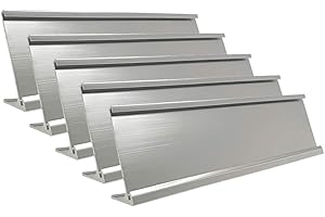 ICOMECN 2" x 10" Aluminum Name Plate Desk Holder, Office Business Desk Sign Holder Desktop-5 Pack (Silver)