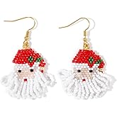 Bohxantium Christmas Statement Santa Beaded Earrings for Women Handmade Red Green White Long Tassel Dangle Drop Earrings Glass Seed Bead Festive Custom Holiday Party Christmas Jewelry Accessories Gift