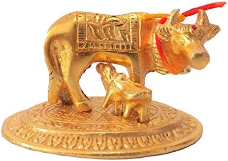reptum decor Pure Brass prosperous Kamdhenu Cow with Calf for Pooja and Gift Purpose in New House