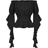 Scarlet Darkness Women's Renaissance Shirt Ruffle Sleeve Off The Shoulder Peplum Blouse Peasant Dressy Top