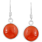 Natural Gemstone Round Shape Dangle Earrings for Women - 925 Silver Plated Lightweight & Comfortable Handmade Jewelry Earrings - Gift for Wedding Anniversary Valentine's Day