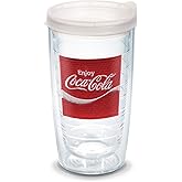 Tervis Coca-Cola - Enjoy Coke Emblem Made in USA Double Walled Insulated Tumbler Travel Cup Keeps Drinks Cold & Hot, 16oz, Clear Lid