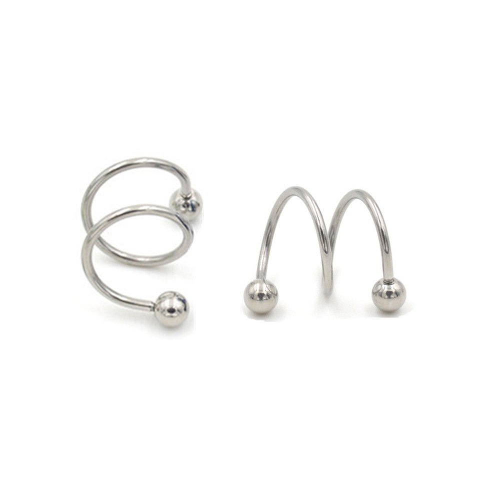 ODETOJOY 1 Pair Punk Spiral Twister Barbell Earring for Men Gauge 16G Ball 316L Stainless Steel Anodized S Double Ear Cartilage Helix Lip Rings Women Tragus Piercing Rock Clip Body Jewellry (Silver)