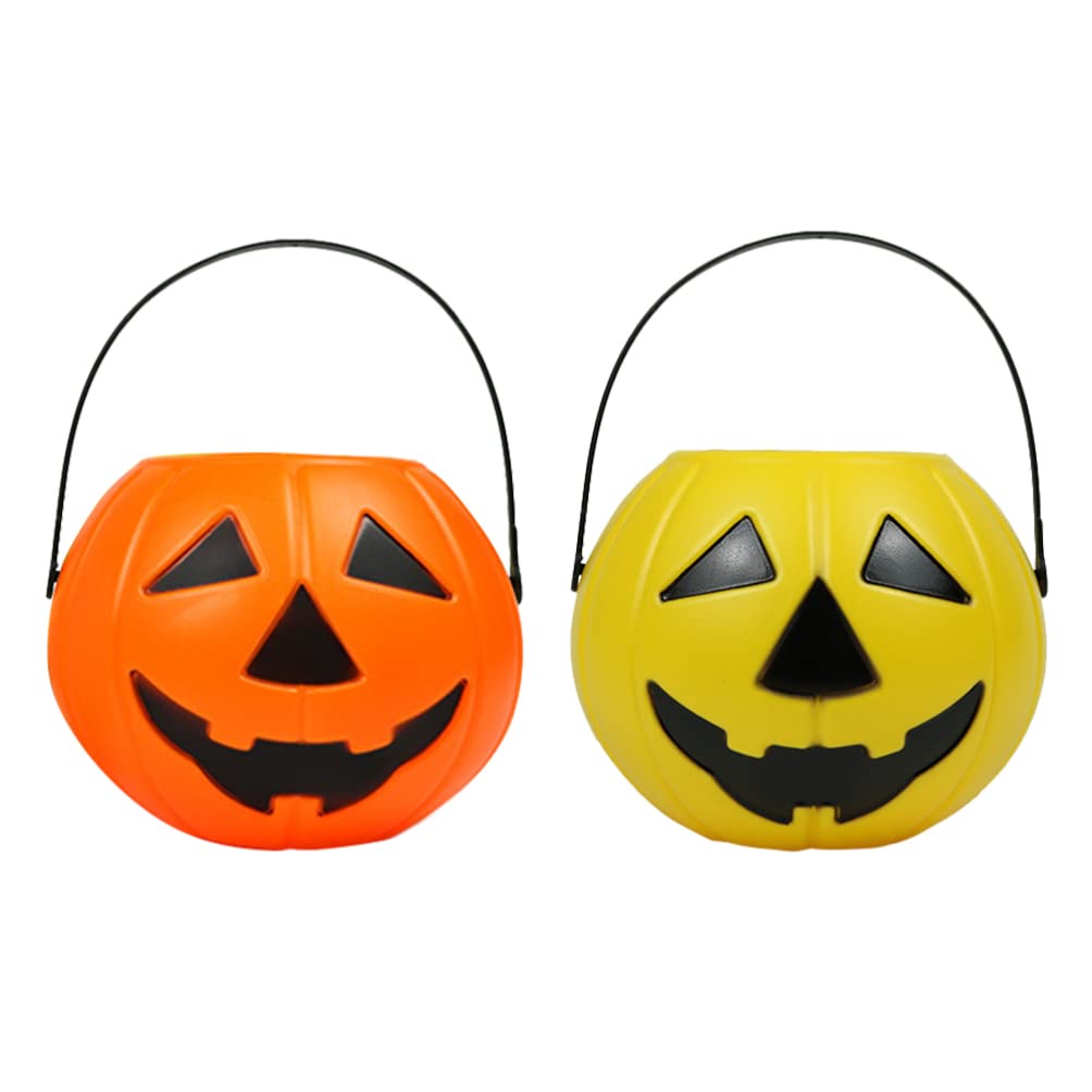2pcs Halloween Pumpkin Candy Buckets Handles Trick Treat Pumpkin Pails Kids Halloween Party Decorations Candy Holders