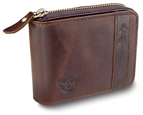 Admetus Men's Genuine Leather Bifold Zip-around Wallet with Elegant Gift Box