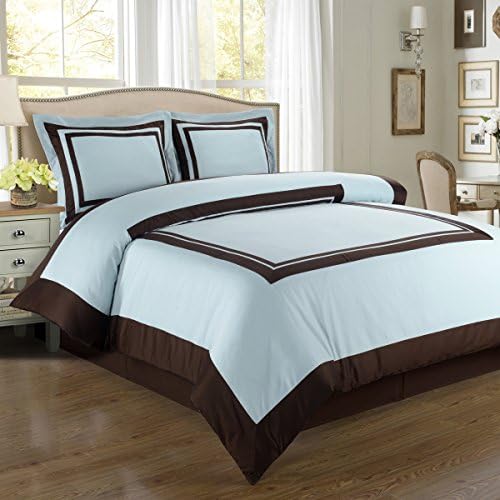 Deluxe Reversible Hotel Duvet Cover Set, 100% Cotton 300 Thread Count Bedding, woven with superior single-ply yarn. 3 piece King / California King Size Duvet Cover Set, Blue and Chocolate