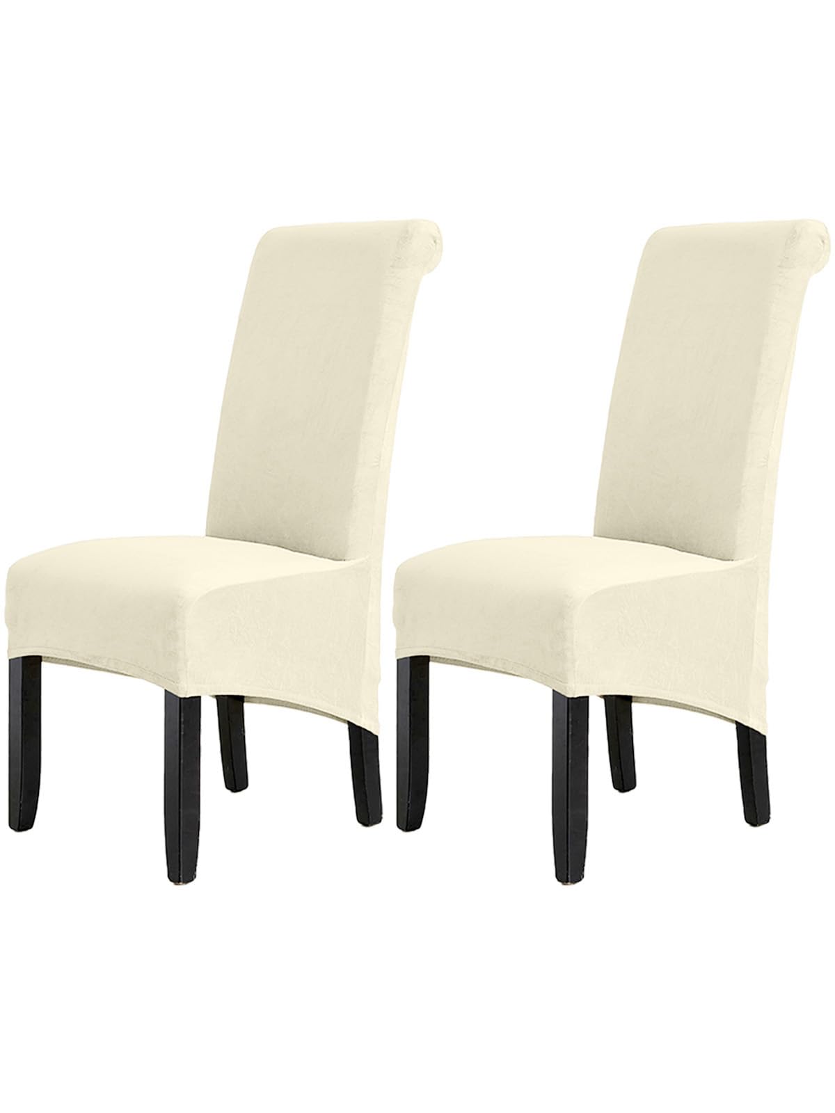 LANSHENG Velvet Dining Chair Covers, Stretch High Back Chair Seat Protector Slipcovers, Washable Removable Kitchen Chair Covers for Dining Room (Beige, Set of 2)