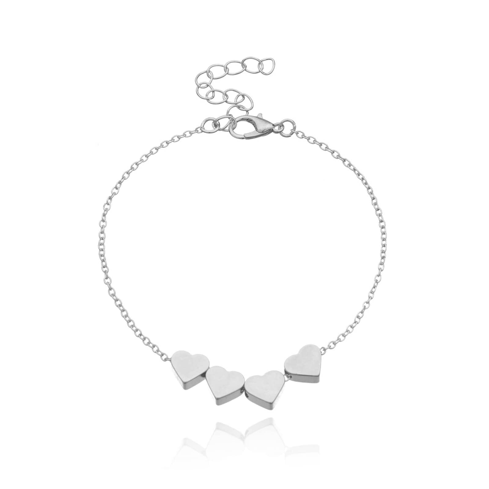 Yienate Heart Bracelet Silver Love Wrist Chain Boho Hand Chain Minimalist 4 in Love Bracelets Jewelry Gifts for Women Girls