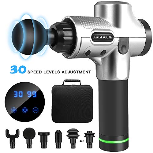 SUNBA YOUTH Deep Tissue Percussion Muscle Massager, Handheld Massager with Carrying Case Massage Gun for Athletes, Ultra-Quiet 30 Speed Levels Electric Massager for Sore Muscle and Stiffness - Thumbnail 7