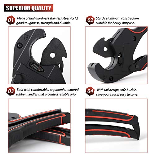 GETUHAND Ratchet-type PVC Pipe Cutters, 1/8-inch to 2-1/2-inch Hose Cutter Tool, One-hand Fast PEX Pipe Cutter for Cutting PEX, PVC, and PPR Plastic Hoses and Plumbing Pipes