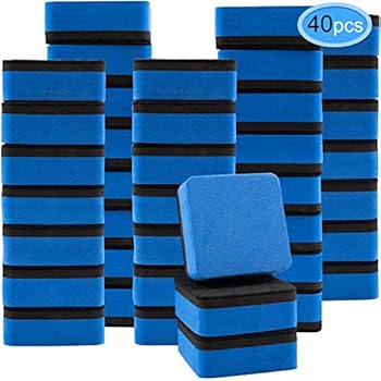 EAONE 40 Pack Magnetic Whiteboard Dry Eraser Chalkboard Cleaner Square Shape Board Wiper Erase Pens and Markers for Classroom Home Office, Blue