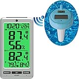 Ambient Weather WS-25 Wireless 8 Channel Floating Pool and Spa Thermometer with Indoor Temperature and Humidity