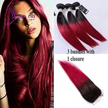 Ombre Color Weave 3 Bundles With 4 X4 Lace Closure Three Part T1b