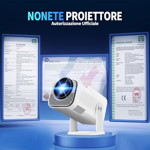 [Integrated App & 2026 Upgraded] 1080P 4K Projector with WiFi 6 Bluetooth 5.2 Mini Portable Projector Supports 270° Rotatable Car Keystone Projector TV Stick/USB/HDMI/PC with HDMI Cable & Mouse,White