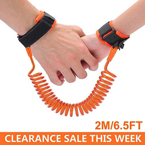 Child Anti Lost Wrist Link - Durable and Safe Toddler Wrist leashes for Boys Girls and Parents in The Supermarket Zoo Park - Kids Childs Baby Walking Wristband Belt Safety Harness - 2M/6.5FT Orange