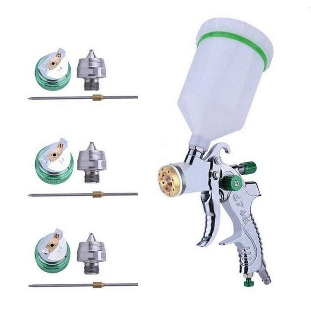 Riloer H843971 Air Spray Gun HVLP Air Paint Kits Set Professional with 3 Nozzles and 600cc Cups on Top for Paint,Car Primer,Topcoat,Touch-Up,Green