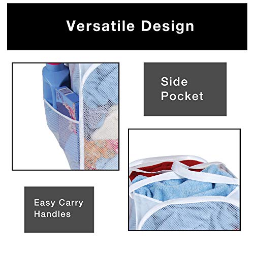 Smart Design Deluxe Mesh Pop Up Square Laundry Hamper w/ Side Pockets & Handles - Durable Fabric Collapsible Design - for Clothes & Laundry - Home - (Holds 2 Loads) (17 x 14 Inch) [White] - Thumbnail 3