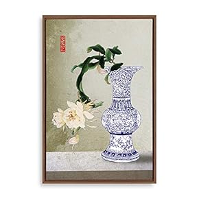 Framed Canvas Wall Art for Living Room, Bedroom Blue and White Porcelain Canvas Prints for Modern Home Decoration Ready to Hang - 16"x24" inches
