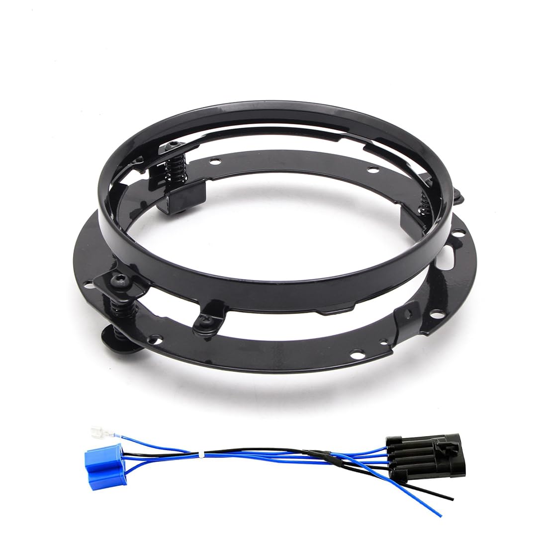 Photo 1 of SKTYANTS 7 Inch Round Headlight Ring Mounting Bracket with 7 inch LED Headlight Wire Harness Adapter Compatible with Softail Touring FLD Motorcycle 7 Inch Led Headlight Mount (Black)