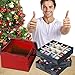 ProPik Christmas Ornament Storage Box, Organizer Holds Up to 48 Xmas Balls with 3 Separate Removable Trays, Container has Dividers to Organize Holiday Tree Ornaments (Red)