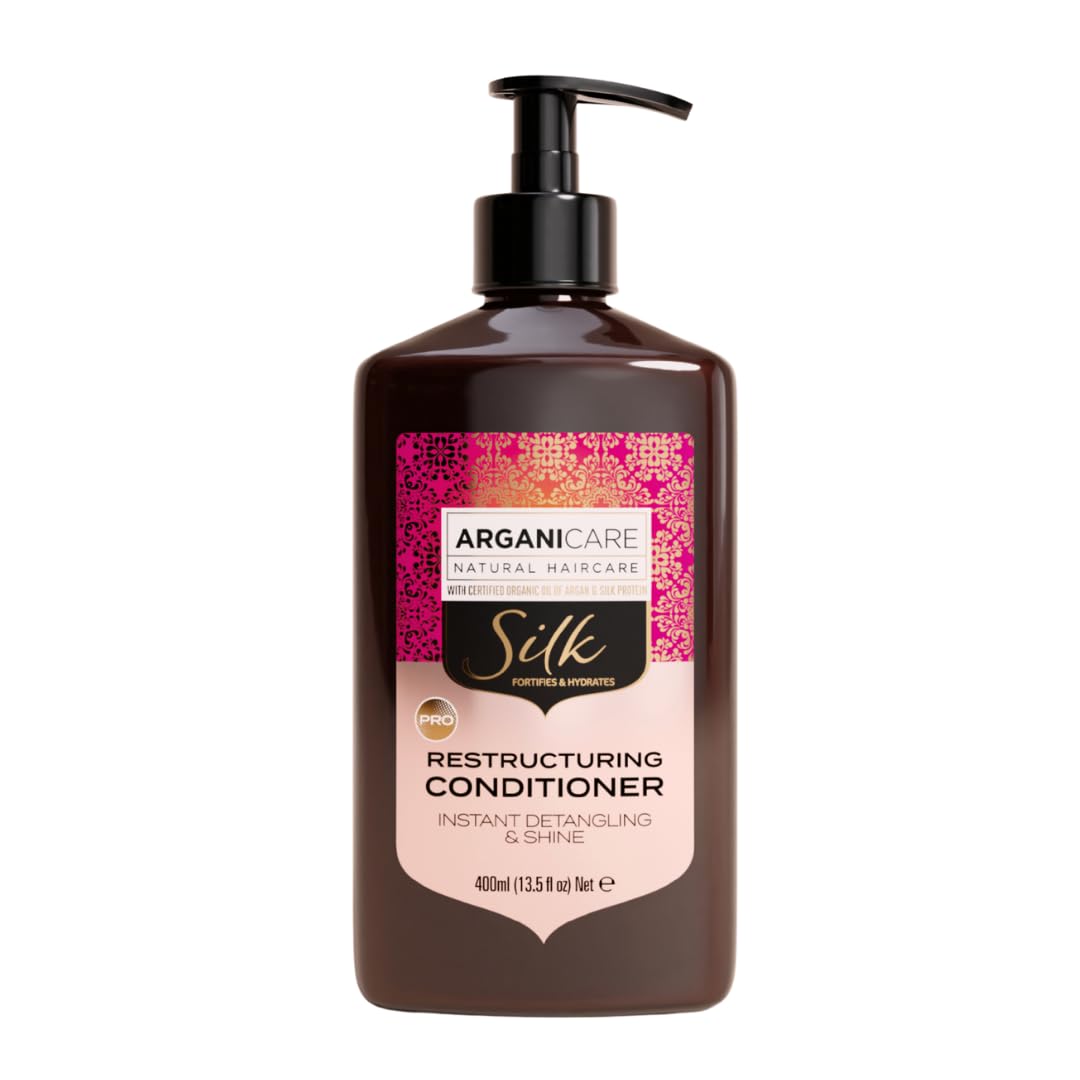 Arganicare | Silk Protein Restructuring Conditioner | All Hair Types | Nourishing Conditioning Care with Argan Oil | Softness, Elasticity and Shine | 400 ml