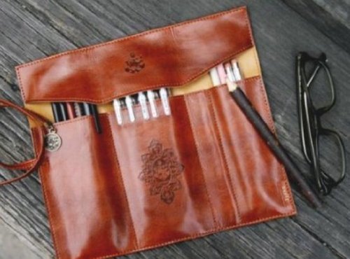 ReNext Cat Retro Leather Pen Pouch Bag Case Holder (Deep Brown) - Thumbnail 3