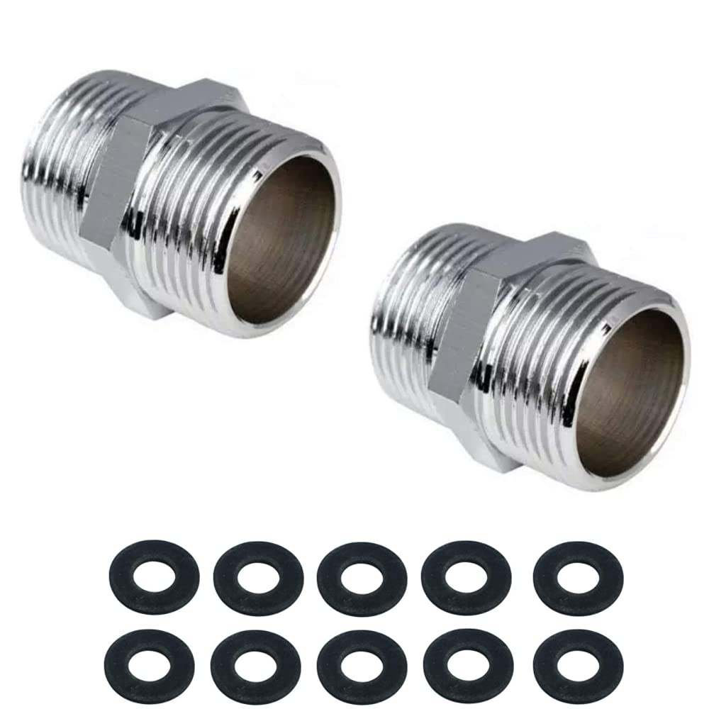 2 Pack Shower Hose Extension 1/2 Inch Shower Hose Connector,Threaded Pipe Connection Male Threaded Connector Accessories