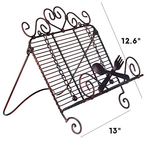 Kitchen Cookbook Holder Reading Rest Cookbook Stand Holder Foldable Tablet Cook Book Stand Bookrest with Adjustable Backing & Elegant Pattern (FBA-SPJ02-Bronze) - Thumbnail 3