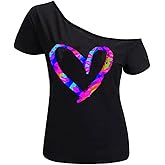 MAGICMK Women’s Short Lips Print Causal Off The Shoulder Plus Size T-Shirt Tops